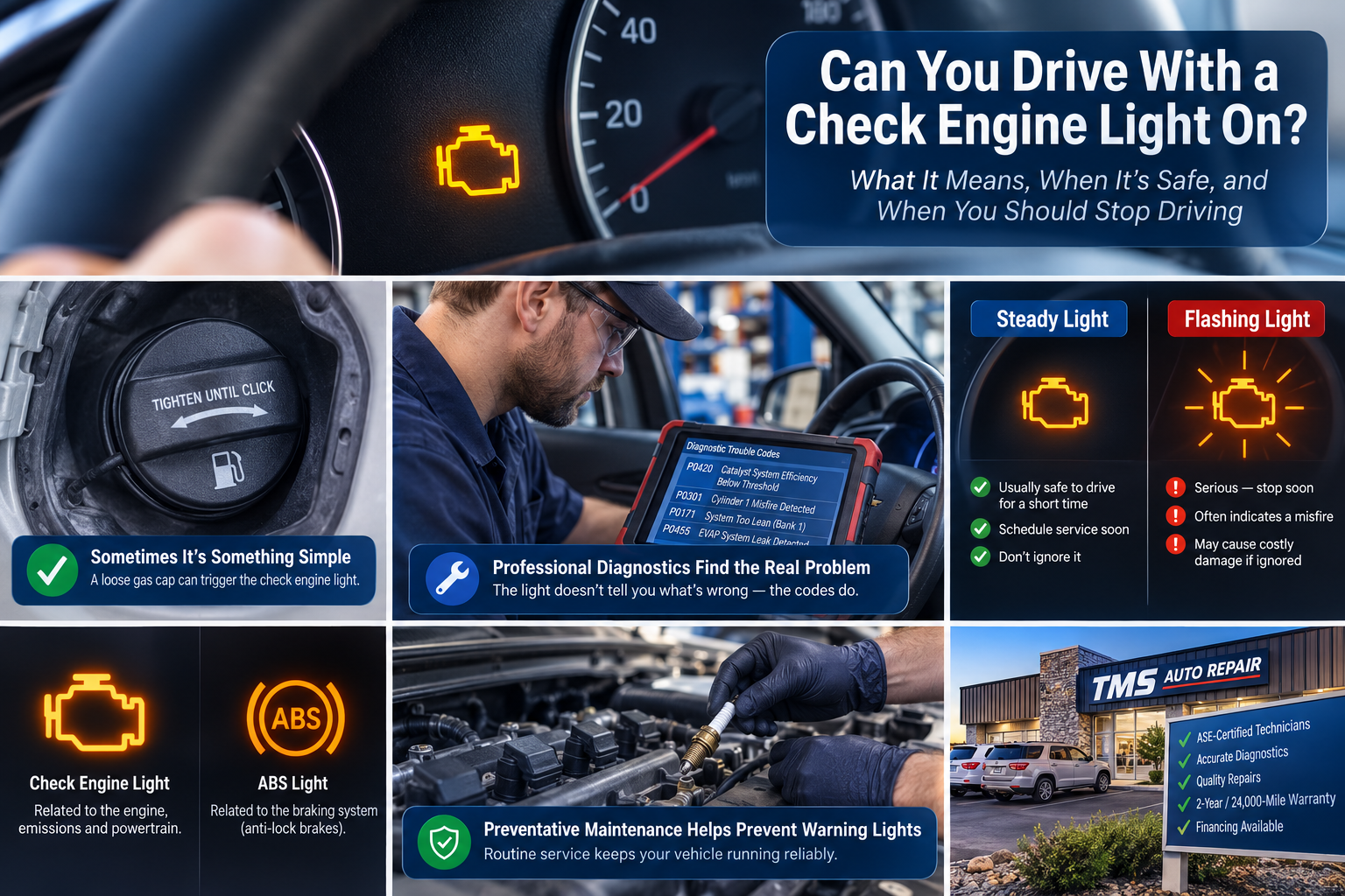Can you drive with a check engine light on infographic