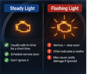 steady vs flashing check engine light